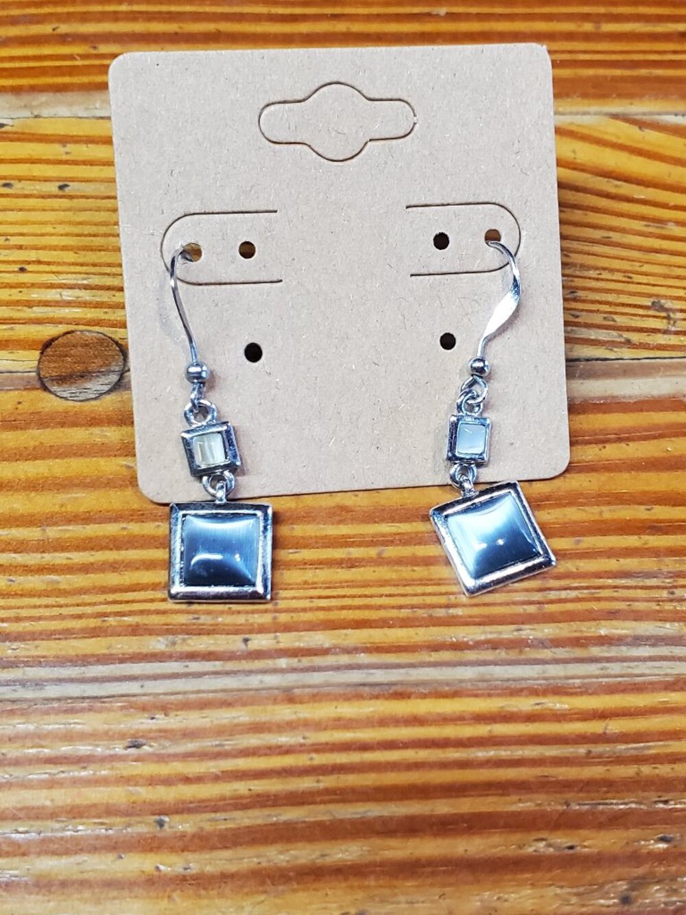 Lia Sophia Retired "Bite Sized" Silver Square Cat's Eye Dangle Earrings